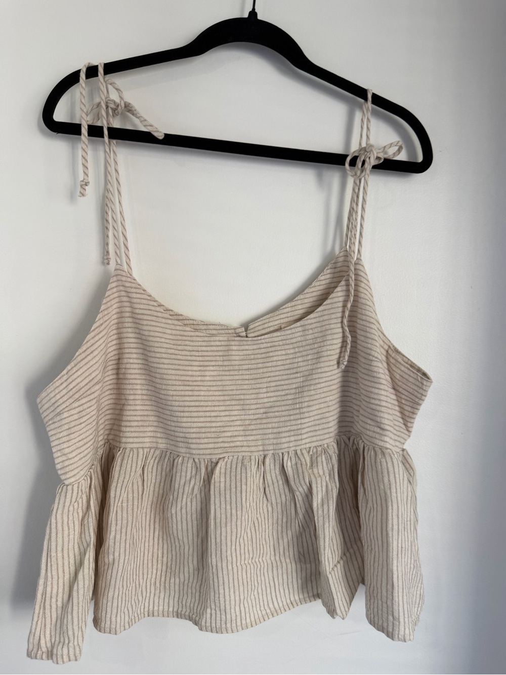 Women’s Cream Striped Tie-Shoulder Peplum Tank Top NWOT